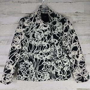 600 WEST BLACK AND WHITE JACKET WOMEN'S SIZE XL TOGGLE CLOSURE ABSTRACT PATTERN.